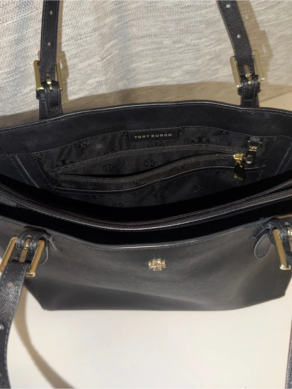 Tory Burch Black Saffiano Leather New York Buckle Tote